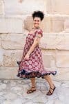 Womens Jalabi dress, 100% cotton, hand block print. In red Pomeray