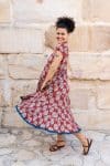 Womens Jalabi dress, 100% cotton, hand block print. In red Pomeray