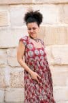 Womens Jalabi dress, 100% cotton, hand block print. In red Pomeray
