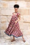 Womens Jalabi dress, 100% cotton, hand block print. In red Pomeray
