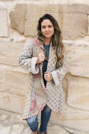 Womens, Tundra Kantha Duster, reversible, handmade from 100% cotton recycled Vintage fabrics, in soft tones - Petara