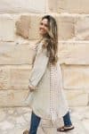 Womens, Tundra Kantha Duster, reversible, handmade from 100% cotton recycled Vintage fabrics, in soft tones - Petara