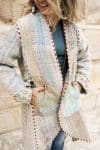 Womens, Tundra Kantha Duster, reversible, handmade from 100% cotton recycled Vintage fabrics, in soft tones - Petara