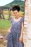 Womens Jalabi dress, 100% cotton, hand block print. In Folk Flower print