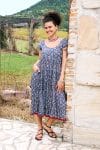 Womens Jalabi dress, 100% cotton, hand block print. In Folk Flower print
