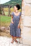 Womens Jalabi dress, 100% cotton, hand block print. In Folk Flower print