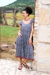 Womens Jalabi dress, 100% cotton, hand block print. In Folk Flower print