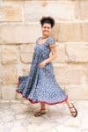 Womens Jalabi dress, 100% cotton, hand block print. In Folk Flower print