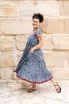 Womens Jalabi dress, 100% cotton, hand block print. In Folk Flower print