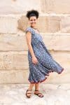 Womens Jalabi dress, 100% cotton, hand block print. In Folk Flower print