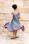 Womens Jalabi dress, 100% cotton, hand block print. In Folk Flower print
