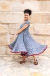 Womens Jalabi dress, 100% cotton, hand block print. In Folk Flower print
