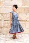 Womens Jalabi dress, 100% cotton, hand block print. In Folk Flower print