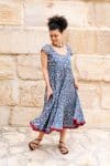 Womens Jalabi dress, 100% cotton, hand block print. In Folk Flower print