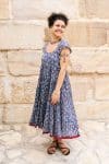 Womens Jalabi dress, 100% cotton, hand block print. In Folk Flower print