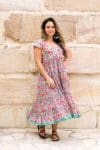 Womens Jalabi dress, 100% cotton, hand block print. In Serenade print