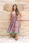 Womens Jalabi dress, 100% cotton, hand block print. In Serenade print