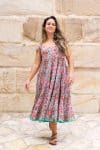 Womens Jalabi dress, 100% cotton, hand block print. In Serenade print