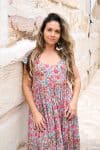 Womens Jalabi dress, 100% cotton, hand block print. In Serenade print