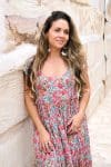 Womens Jalabi dress, 100% cotton, hand block print. In Serenade print