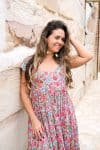 Womens Jalabi dress, 100% cotton, hand block print. In Serenade print