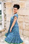 Womens Jalabi dress, 100% cotton, hand block print. In blue green Wren