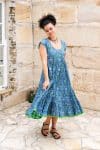 Womens Jalabi dress, 100% cotton, hand block print. In blue green Wren