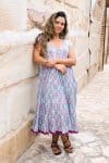 Womens Jalabi dress, 100% cotton, hand block print. In Mist Flower print