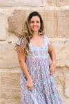 Womens Jalabi dress, 100% cotton, hand block print. In Mist Flower print