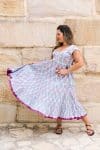 Womens Jalabi dress, 100% cotton, hand block print. In Mist Flower print