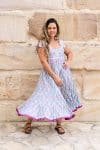 Womens Jalabi dress, 100% cotton, hand block print. In Mist Flower print