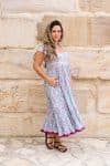 Womens Jalabi dress, 100% cotton, hand block print. In Mist Flower print