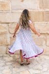 Womens Jalabi dress, 100% cotton, hand block print. In Mist Flower print
