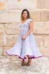 Womens Jalabi dress, 100% cotton, hand block print. In Mist Flower print