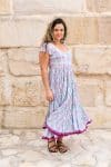 Womens Jalabi dress, 100% cotton, hand block print. In Mist Flower print