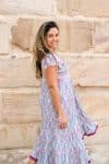 Womens Jalabi dress, 100% cotton, hand block print. In Mist Flower print