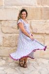 Womens Jalabi dress, 100% cotton, hand block print. In Mist Flower print