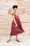 Womens Jalabi dress, 100% cotton, hand block print. In Ruby Veda print