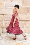 Womens Jalabi dress, 100% cotton, hand block print. In Ruby Veda print
