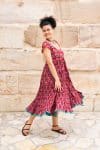 Womens Jalabi dress, 100% cotton, hand block print. In Ruby Veda print