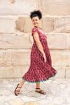 Womens Jalabi dress, 100% cotton, hand block print. In Ruby Veda print