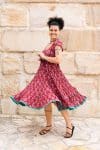 Womens Jalabi dress, 100% cotton, hand block print. In Ruby Veda print