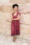 Womens Jalabi dress, 100% cotton, hand block print. In Ruby Veda print