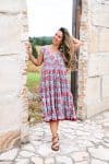 Womens Jalabi dress, 100% cotton, hand block print. In Floria