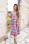 Womens Jalabi dress, 100% cotton, hand block print. In Floria