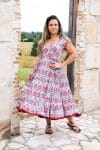 Womens Jalabi dress, 100% cotton, hand block print. In Floria