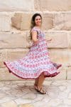 Womens Jalabi dress, 100% cotton, hand block print. In Floria
