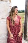 Womens Jalabi dress, 100% cotton, hand block print. In Cherry print