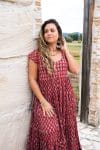 Womens Jalabi dress, 100% cotton, hand block print. In Cherry print