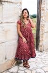 Womens Jalabi dress, 100% cotton, hand block print. In Cherry print